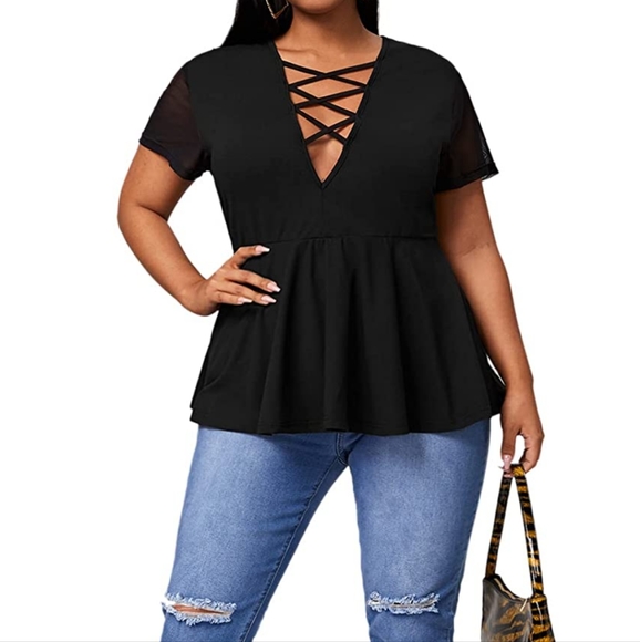 Plus Size plunging neckline blouse - Picture 4 of 4